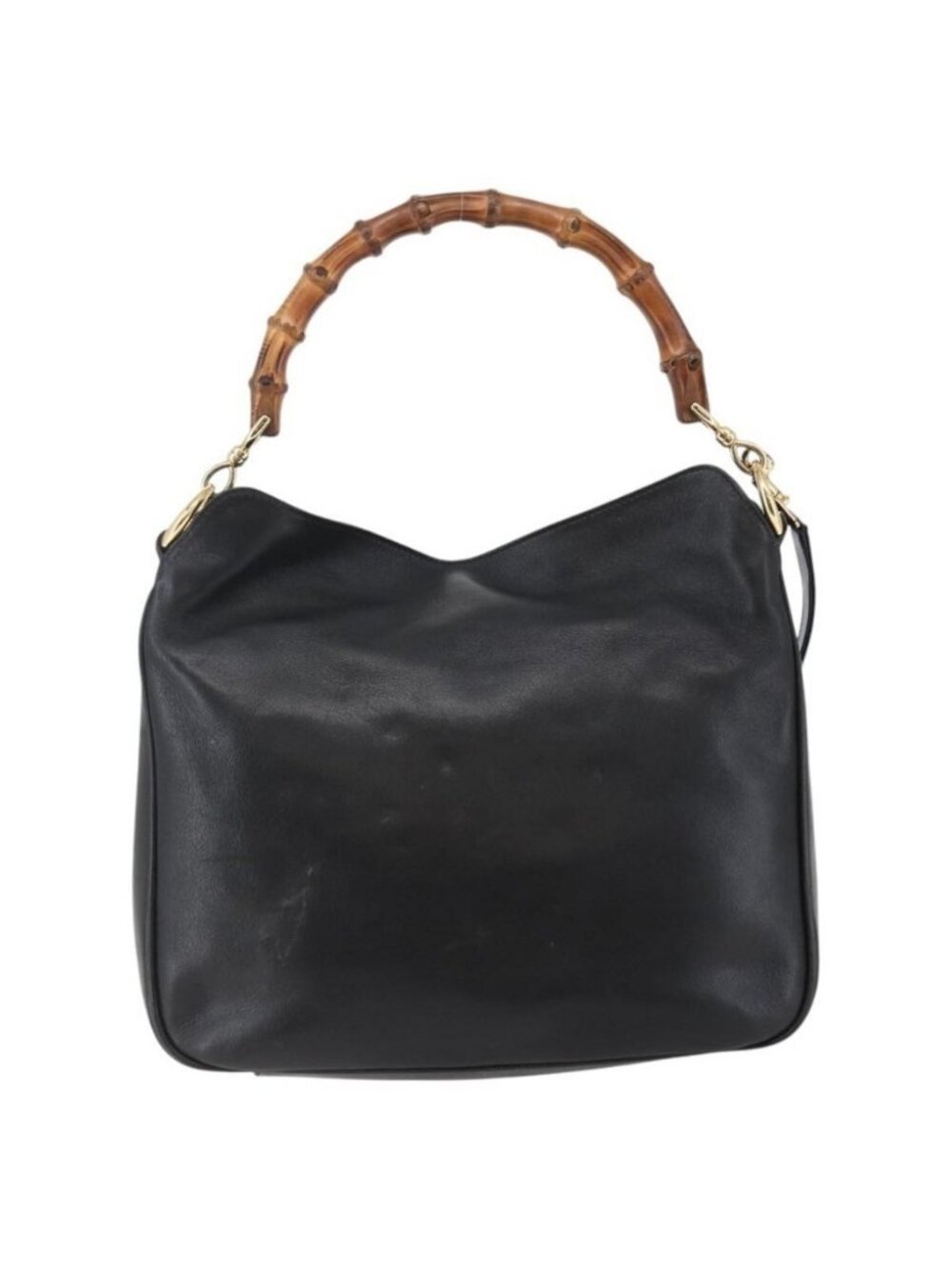 Authentic GUCCI Bamboo Shoulder Bag Leather 2way Black Gold 001 1705 1638 - Picture 5 of 16